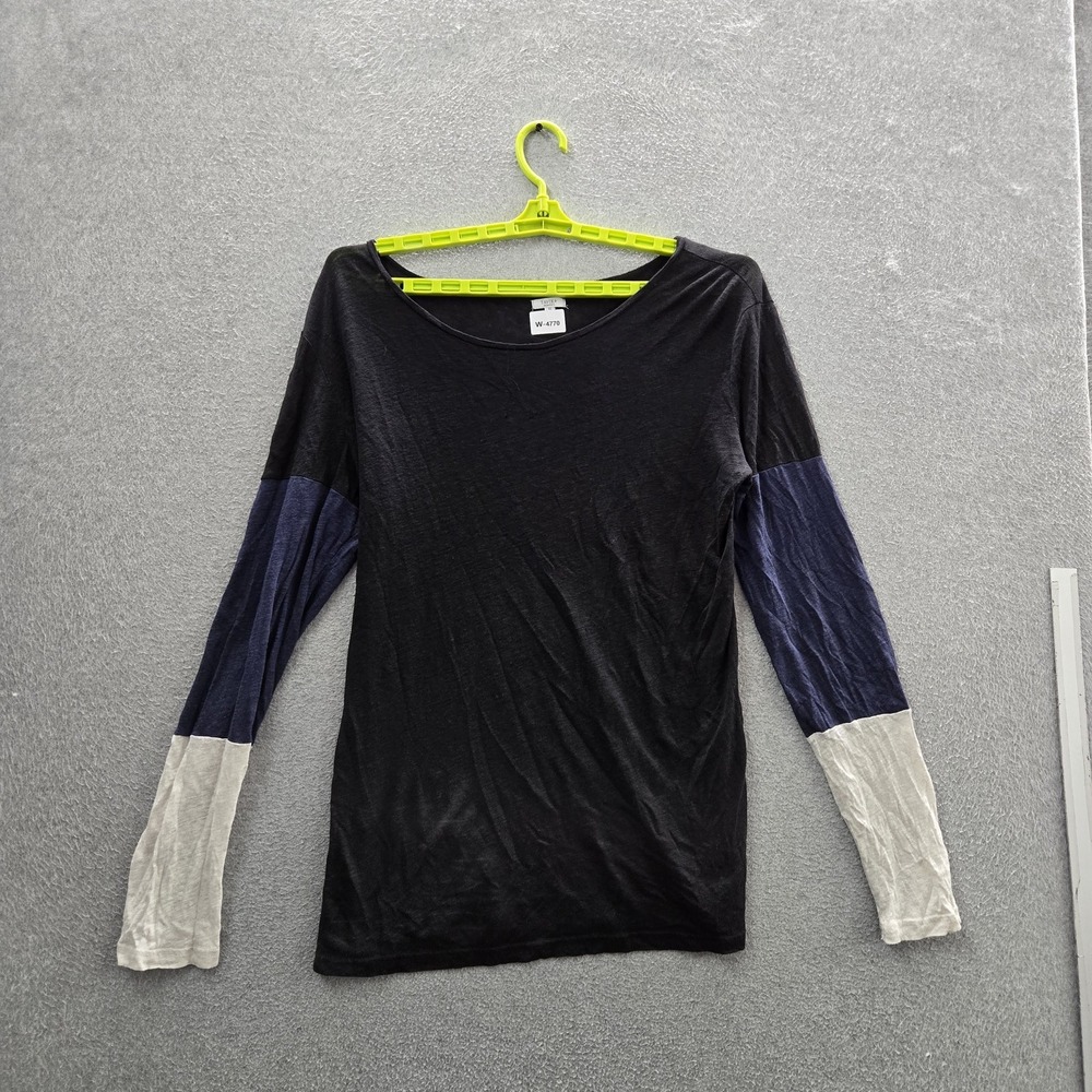 Tavik Women Shirt M Black Linen Colorblock Crew Neck Pullover